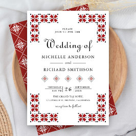 赤と黒のウクライナ刺繍ウェディング 招待状
