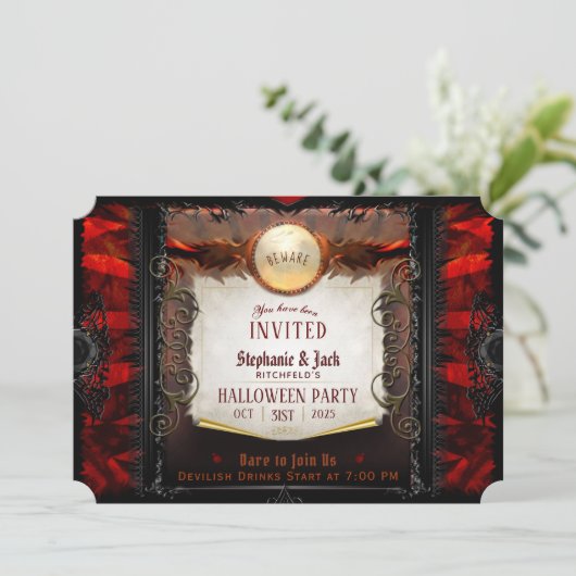 赤と黒のエレガントハローウィンパーティ 招待状 (スタンド正面)