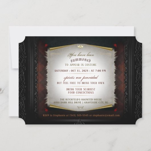 赤と黒のエレガントハローウィンパーティ 招待状 (裏面)