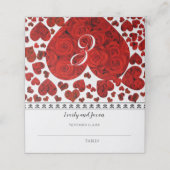 赤と黒のエレガントハートとバラ結婚 プレイスカード (外部開封)