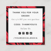 赤と黒のエレガント大理石ソーシャルメディアに感謝 スクエア名刺 (裏面)