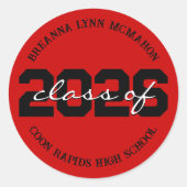 赤と黒のカスタマイズできる卒業ステッカー ラウンドシール (正面)