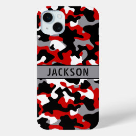 赤と黒のカモフラージュ オリジナルプリント iPhone 15 MINIケース