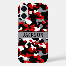 赤と黒のカモフラージュ オリジナルプリント iPhone 16ケース