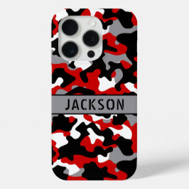 赤と黒のカモフラージュ オリジナル iPhone 15 PROケース