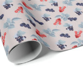 赤と黒のカラント、ピンクの葉青い ラッピングペーパー (ロールコーナー)