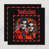 赤と黒のカリカチュアDia de los Muertosカップル (正面/裏面)