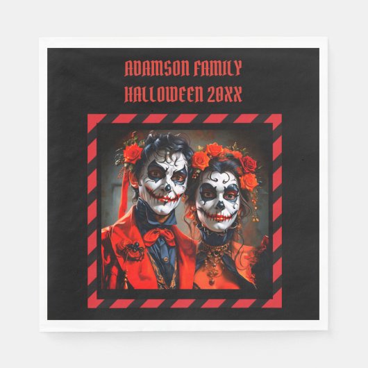 赤と黒のカリカチュアDia de los Muertosカップル スタンダードランチョンナプキン (正面)