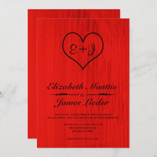 赤と黒のカントリーウェディング招待状 招待状 (正面/裏面)