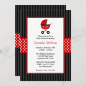 赤と黒のキャリッジドッストライプのトベビーシャワー 招待状 (正面/裏面)