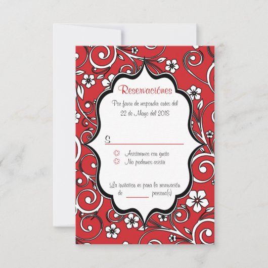 赤と黒のキンセアニエラ スペイン語 RSVP カード (正面)