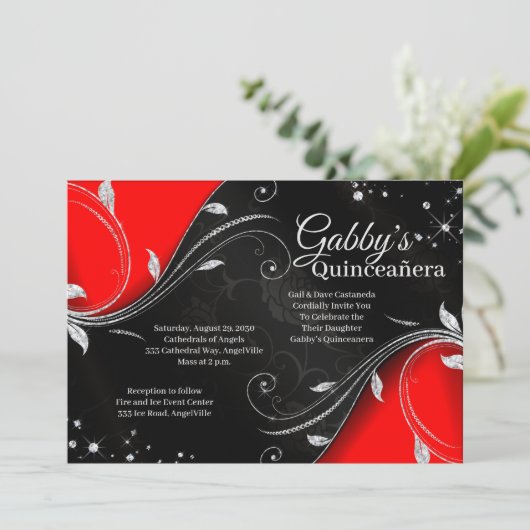 赤と黒のキンセヤニェラまたはスイート16の招待状 招待状 (スタンド正面)