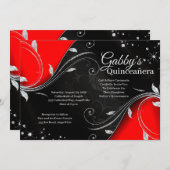 赤と黒のキンセヤニェラまたはスイート16の招待状 招待状 (正面/裏面)