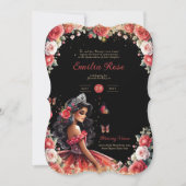 赤と黒のキンチェアラのドレス 花の蝶 招待状 (正面)