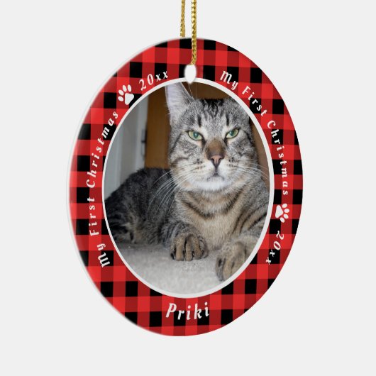 赤と黒のギンガムキャッツマイ初めてのクリスマス セラミックオーナメント (右)