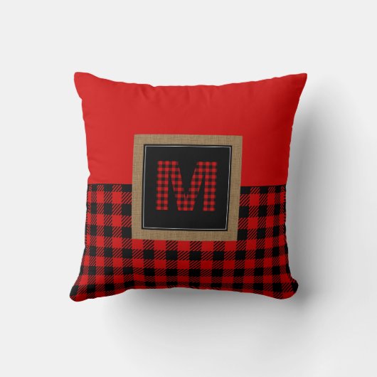 赤と黒のギンガムバッファローチェックモノグラム クッション (裏面)