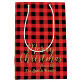 赤と黒のギンガムメリークリスマス ミディアムペーパーバッグ (正面)
