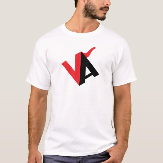 赤と黒のクラシックミニマルレターVAモノグラム Tシャツ (正面)