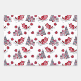 赤と黒のクリスマスパターン ラッピングペーパーシート