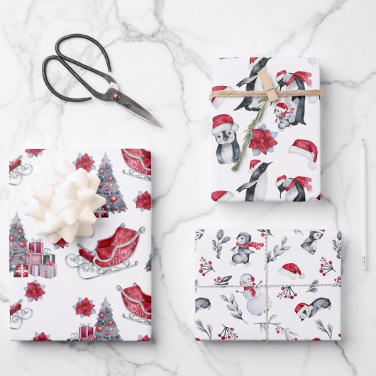 赤と黒のクリスマスパターン ラッピングペーパーシート (正面)