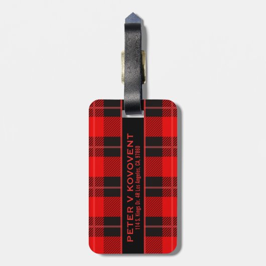 赤と黒のクリスマスプレッドパターン ラゲッジタグ (裏面縦)