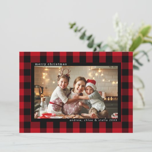 赤と黒のクリスマスプレッドフォト シーズンカード (スタンド正面)