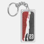赤と黒のグリッターバスケットボールジャージー番号 キーホルダー (正面左)