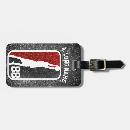 赤と黒のグリッターバスケバスケットボール選手 ラゲッジタグ (正面横)