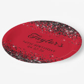 赤と黒のグリッター50誕生日 ペーパープレート (アングル)