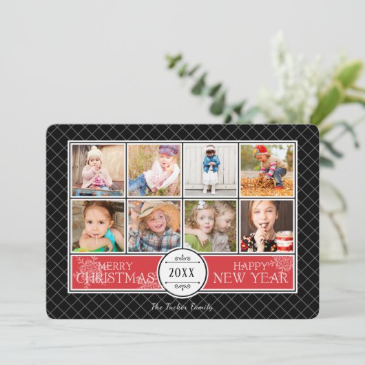 赤と黒のコラージュのクリスマスフォトカード シーズンカード (スタンド正面)