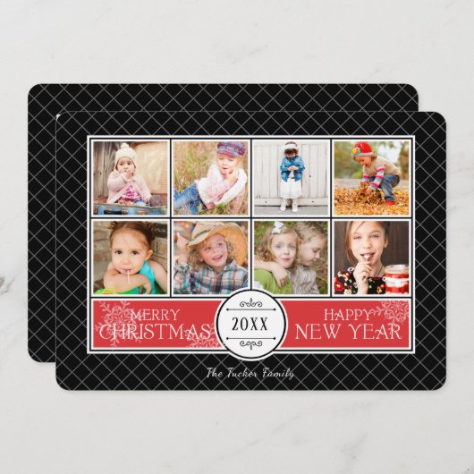 赤と黒のコラージュのクリスマスフォトカード シーズンカード (正面/裏面)
