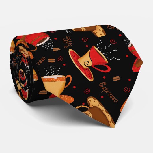 赤と黒のコーヒーカップパターンマンズネックタイ ネクタイ (ロール)