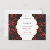 赤と黒のゴシックのダークウェディングRSVPカード 出欠カード (正面)