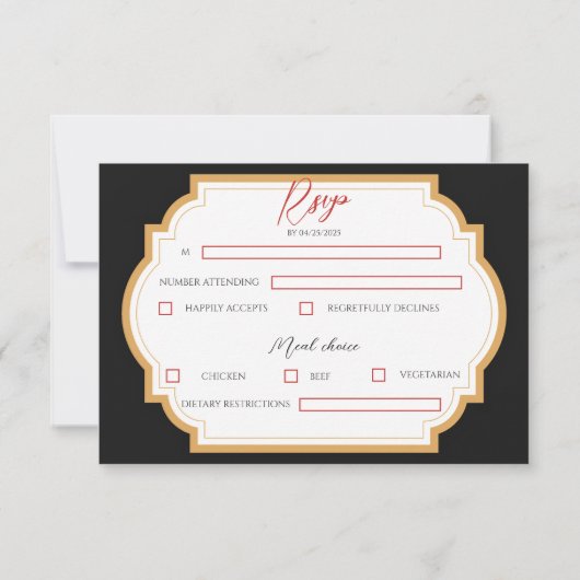 赤と黒のゴシックのダークウェディングRSVPカード 出欠カード (裏面)