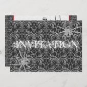 赤と黒のゴシックハロウィンボール、ヴァンパイアの衣装 招待状 (正面/裏面)