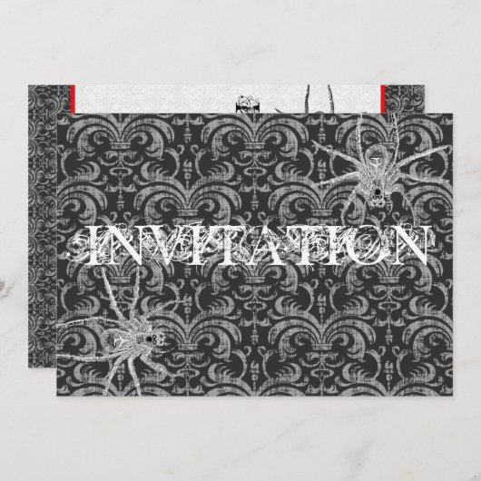 赤と黒のゴシックハロウィンボール、ヴァンパイアの衣装 招待状 (正面/裏面)