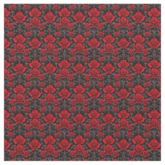 赤と黒のゴシックバラ ファブリック (クローズアップ)