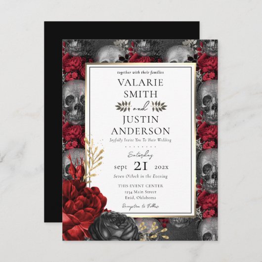 赤と黒のゴシックフローラすべて1つの招待状 招待状 (正面/裏面)