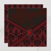 赤と黒のゴシックレースのウェディング 招待状 (正面/裏面)