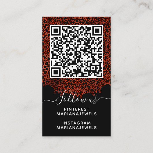 赤と黒のゴシック様式のマンダライヤリングディスプレイカード 名刺 (裏面)