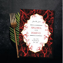 赤と黒のゴシック様式の濃い結婚式招待状