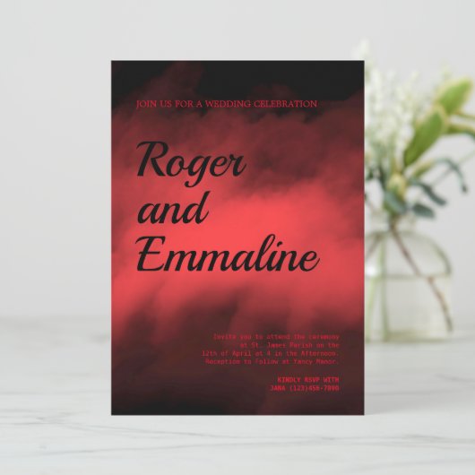 赤と黒のゴシック様式結婚式招待状 招待状 (スタンド正面)