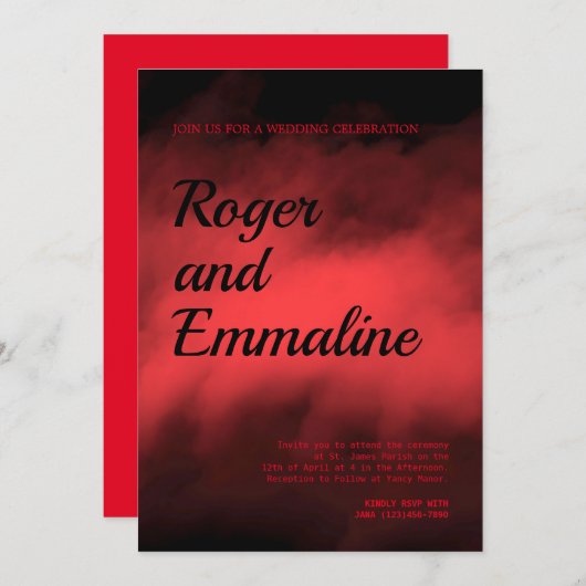 赤と黒のゴシック様式結婚式招待状 招待状 (正面/裏面)