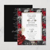 赤と黒のゴシック フローラル オールインワン招待状 招待状 (正面/裏面)