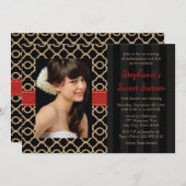 赤と黒のゴールド モロッカン スイート シックスティーン フォト 招待状 (正面/裏面)