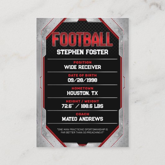 赤と黒のサッカーのトレーディングカードサッカー選手 コーリングカード (裏面)