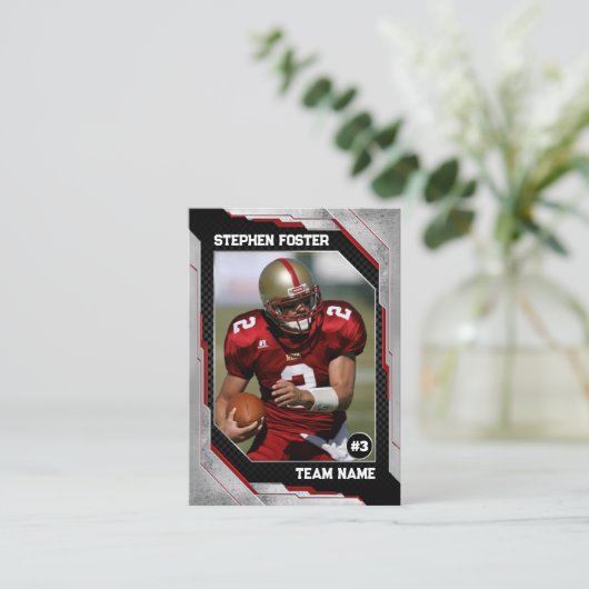 赤と黒のサッカーのトレーディングカードサッカー選手 コーリングカード (スタンド正面)