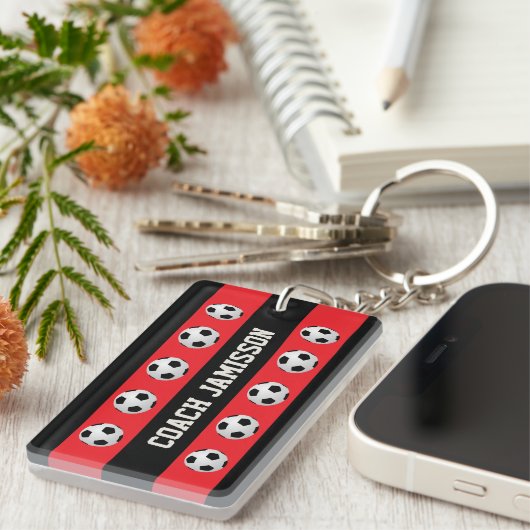 赤と黒のサッカーコーチプレーヤー名 キーホルダー (正面右)