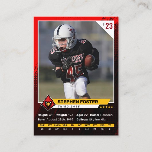 赤と黒のサッカートレーディングカードプレーヤーの写真 コーリングカード (正面)