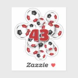 赤と黒のサッカーボール ステッカー+背番号 シール